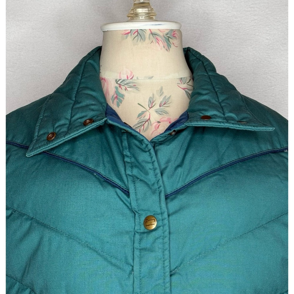 Vintage Woolrich Woman Down Puffer Vest Teal Sheep Logo Western Sz M Western EUC - Picture 3 of 11